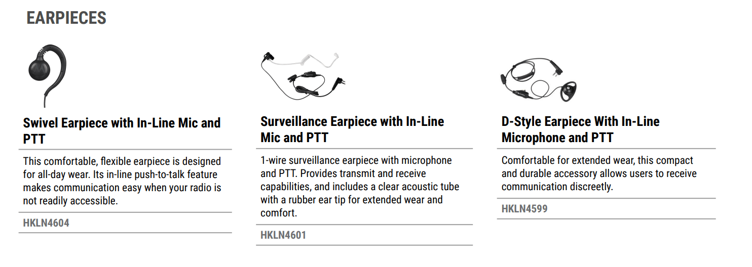 Motorola CLR Series Earpieces